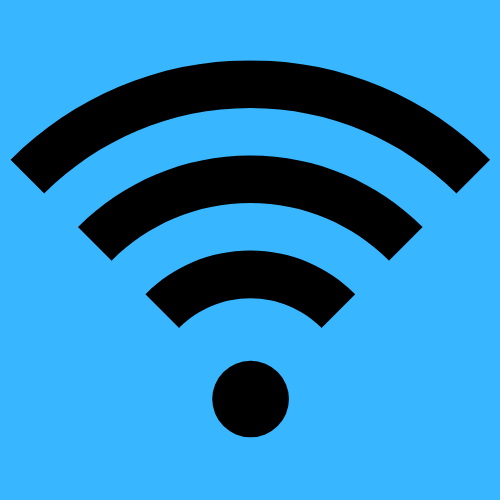 Blue background with the wi-fi symbol in black