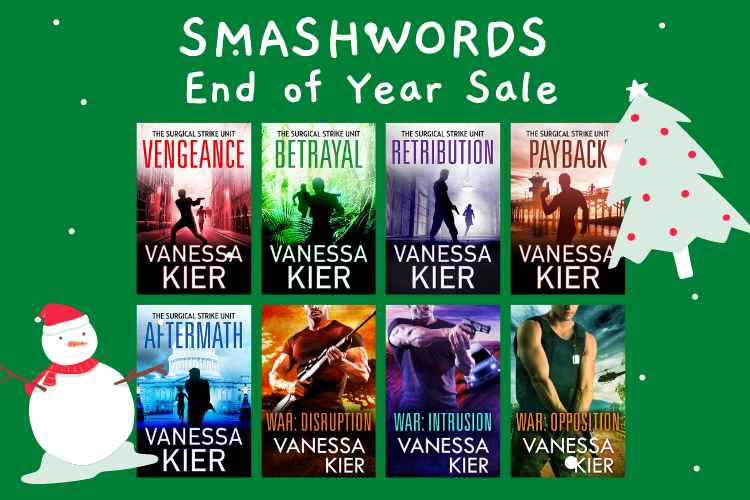 Green background with thumbnail images of Vanessa Kier's book covers